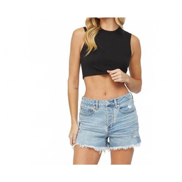 NEW MICA DENIM high rise jean shorts in cool blue 2 - Picture 1 of 6